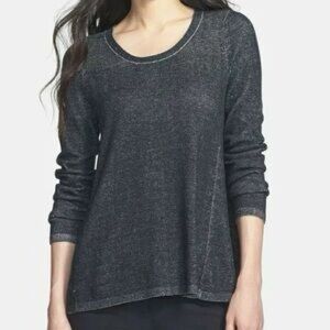 EILEEN FISHER Plaited Organic Cotton & Tencel Pullover Medium Charcoal Gray